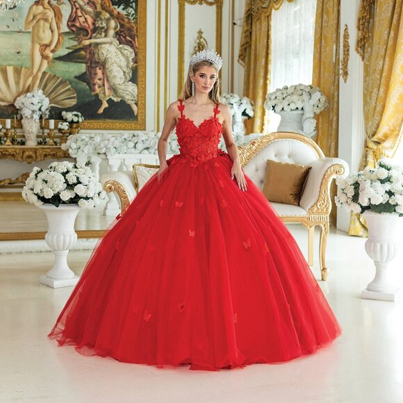 New Sleeveless Ceremonial Tulle Gown w/ Butterfly Applqiue & Back Bow DQ 1879 - Picture 7 of 9